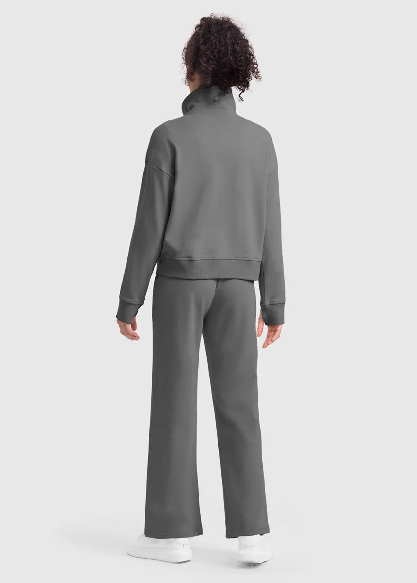 Women's 1/2 Zip Stand collar Pullover And Wide Leg Pants