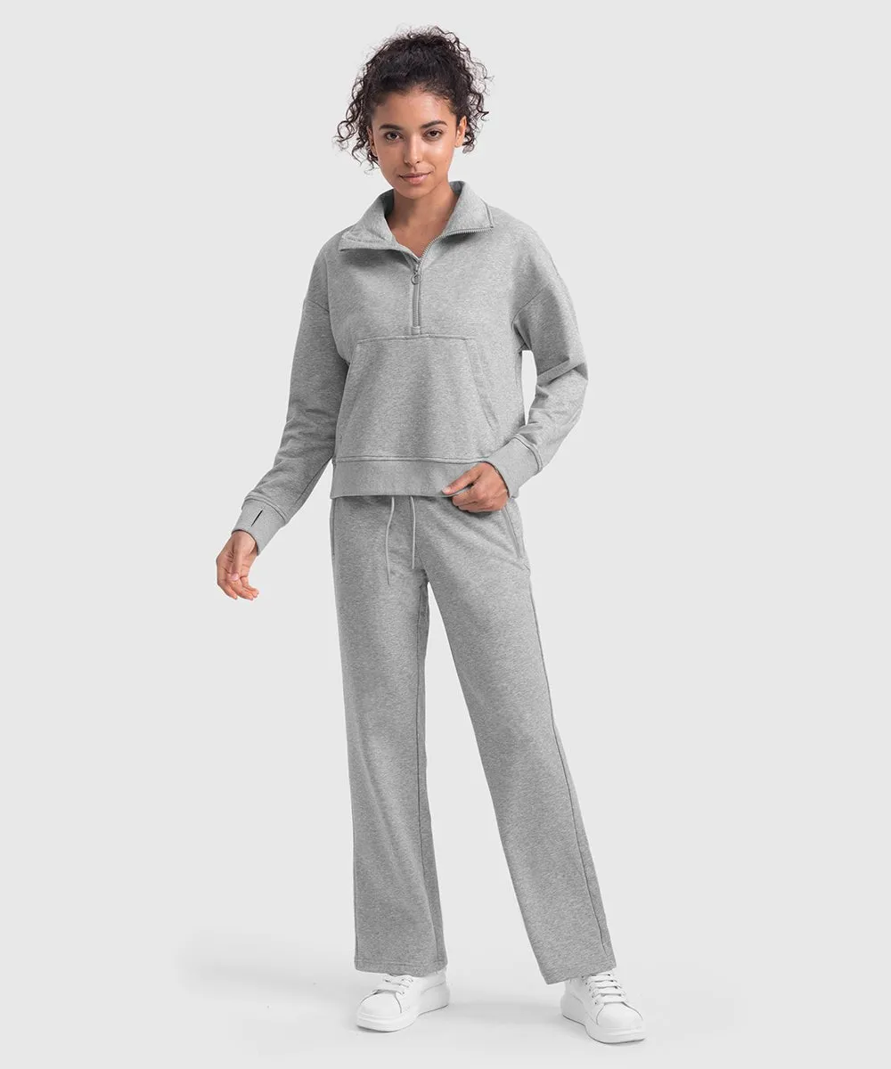 Women's 1/2 Zip Stand collar Pullover And Wide Leg Pants