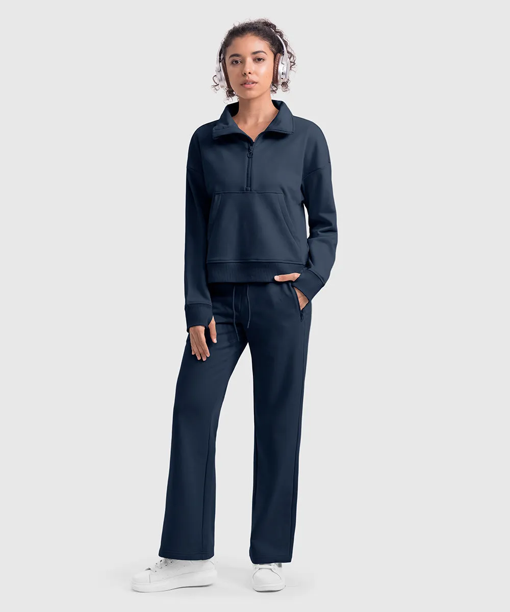 Women's 1/2 Zip Stand collar Pullover And Wide Leg Pants