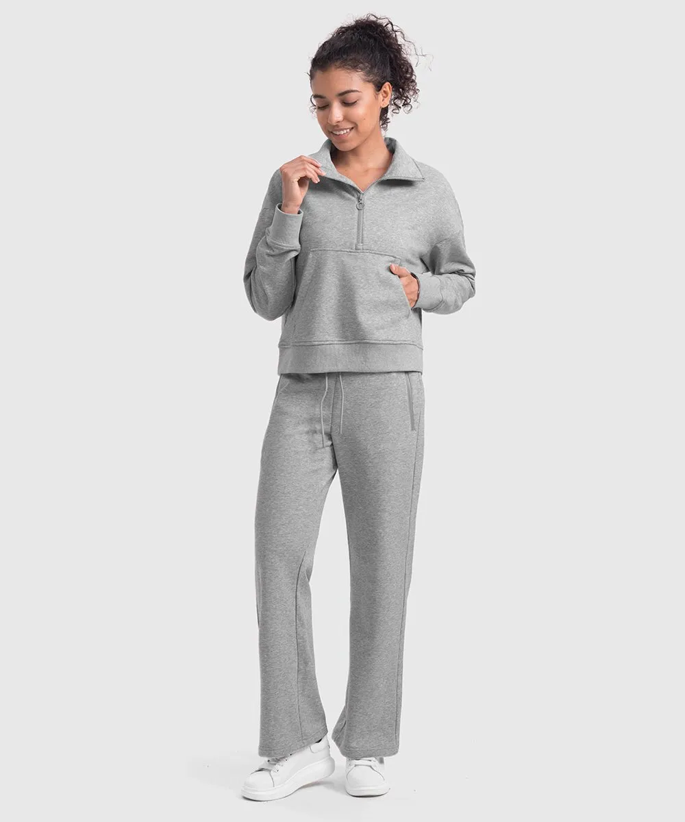 Women's 1/2 Zip Stand collar Pullover And Wide Leg Pants