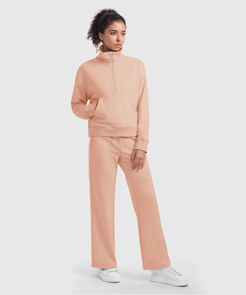 Women's 1/2 Zip Stand collar Pullover And Wide Leg Pants