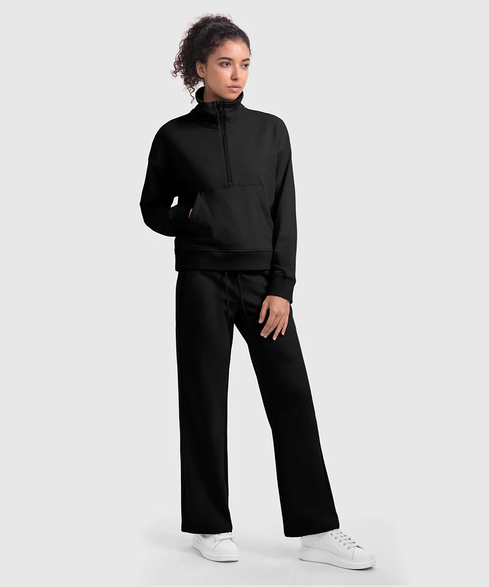 Women's 1/2 Zip Stand collar Pullover And Wide Leg Pants