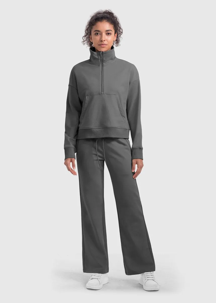 Women's 1/2 Zip Stand collar Pullover And Wide Leg Pants