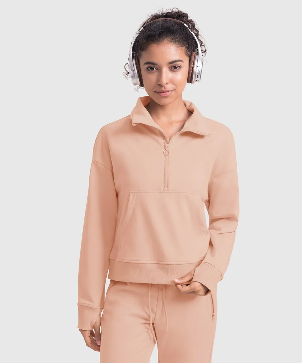 Women's 1/2 Zip Stand collar Pullover And Wide Leg Pants