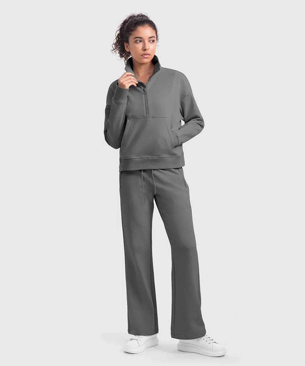 Women's 1/2 Zip Stand collar Pullover And Wide Leg Pants
