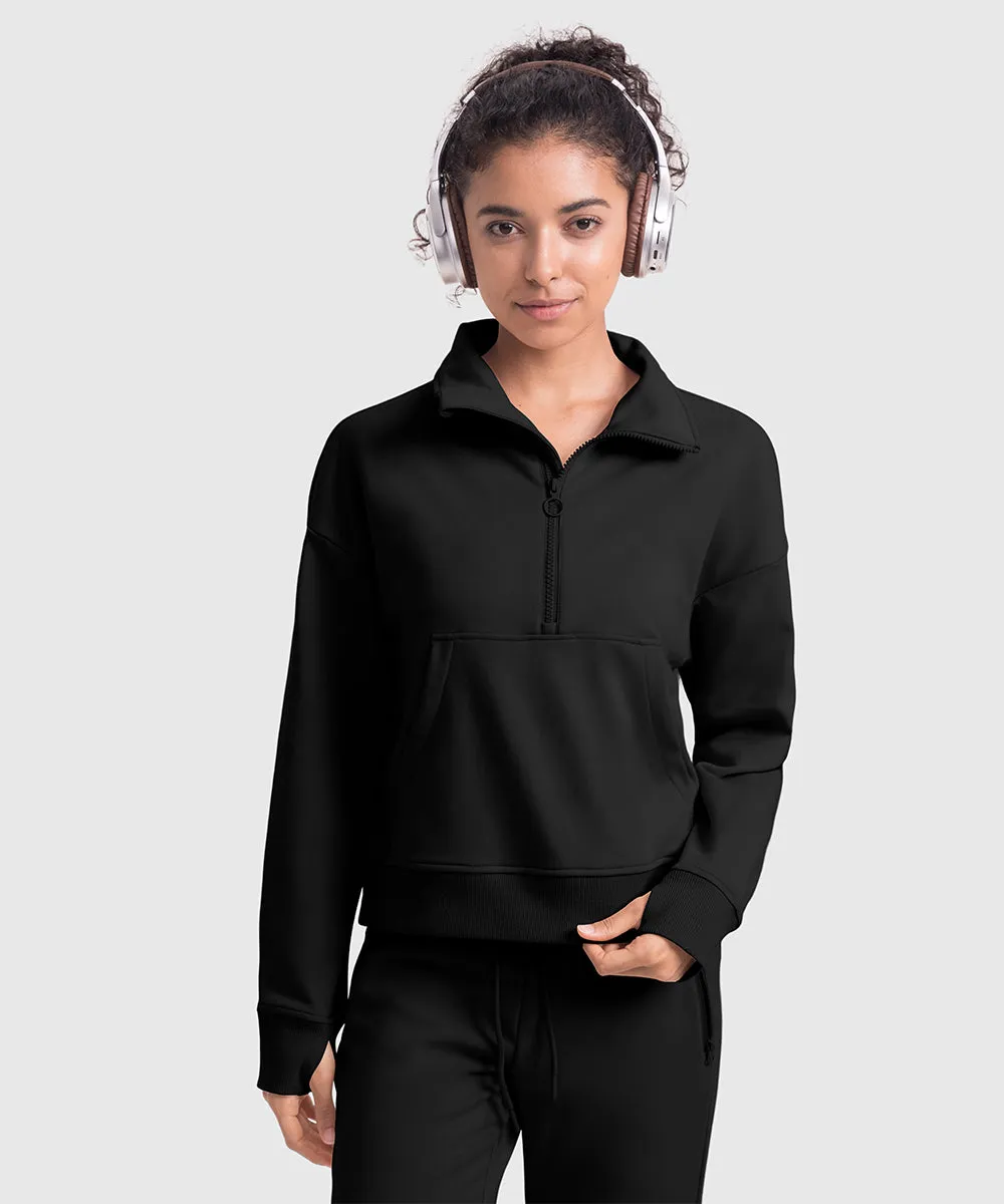 Women's 1/2 Zip Stand collar Pullover And Wide Leg Pants