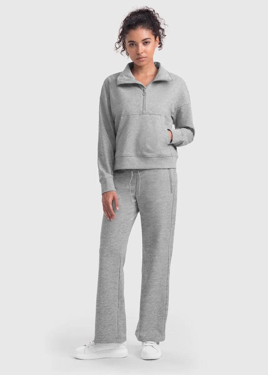 Women's 1/2 Zip Stand collar Pullover And Wide Leg Pants