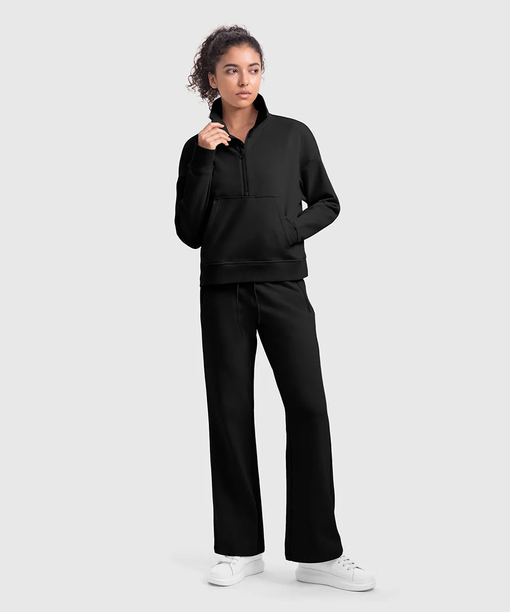 Women's 1/2 Zip Stand collar Pullover And Wide Leg Pants