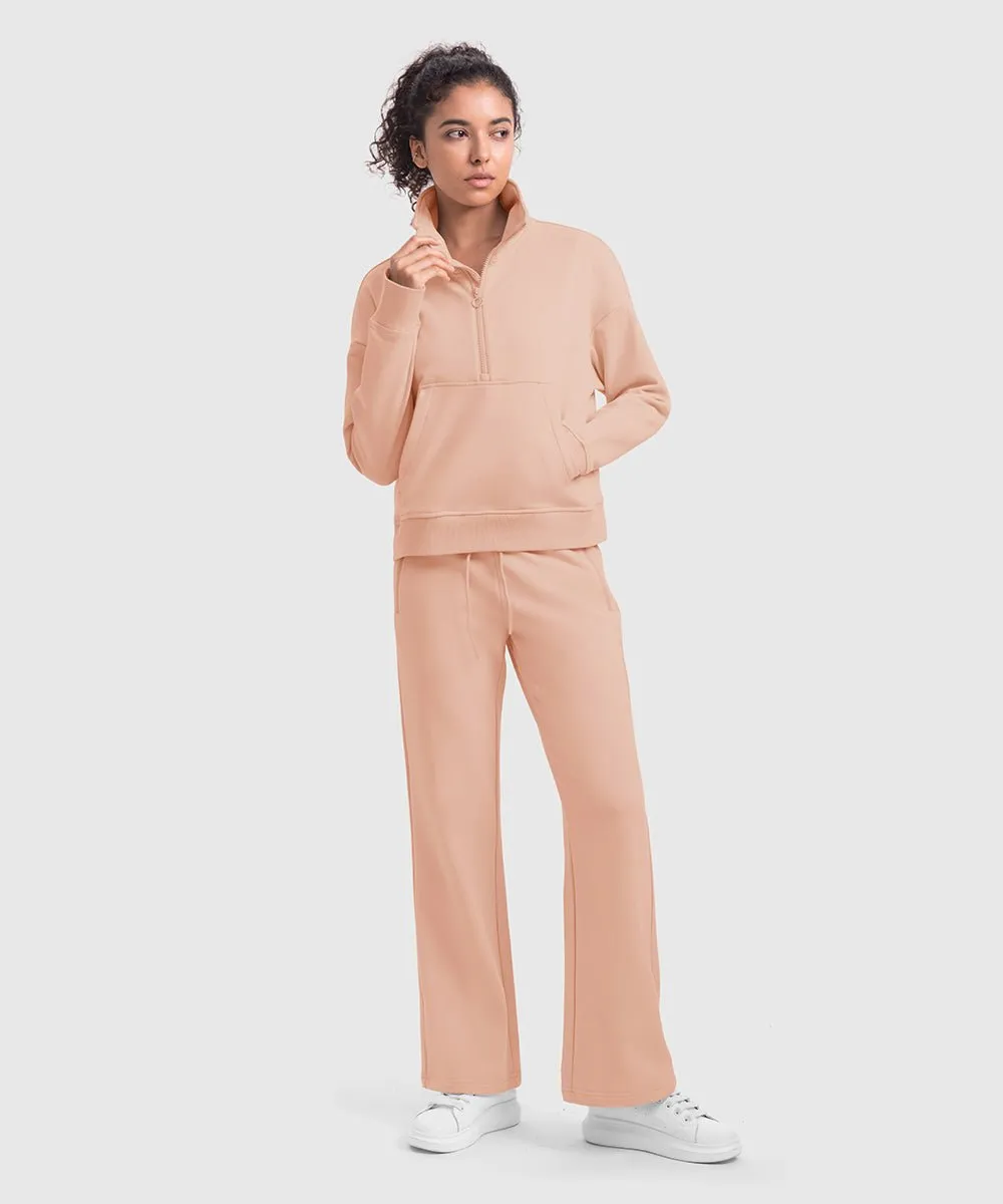 Women's 1/2 Zip Stand collar Pullover And Wide Leg Pants