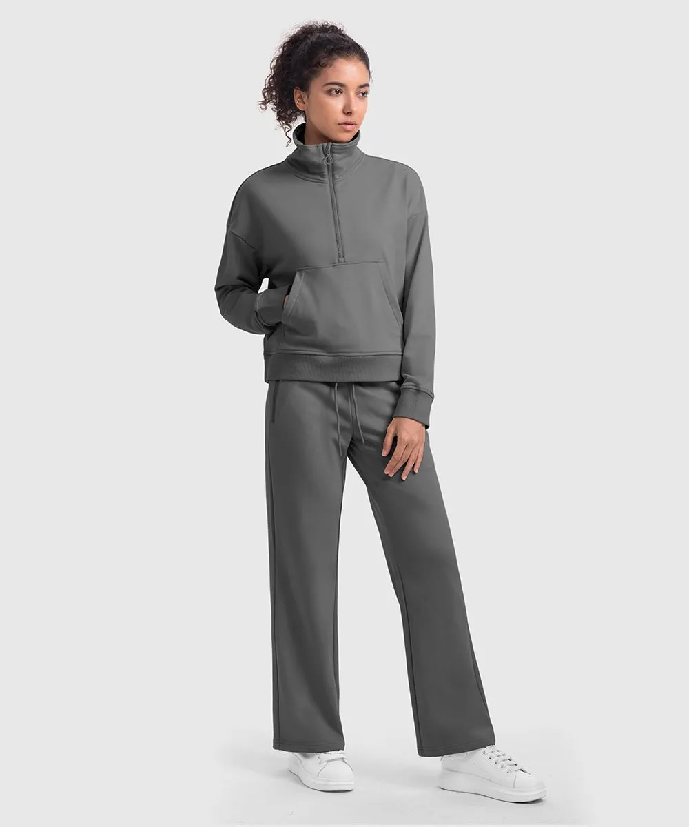 Women's 1/2 Zip Stand collar Pullover And Wide Leg Pants