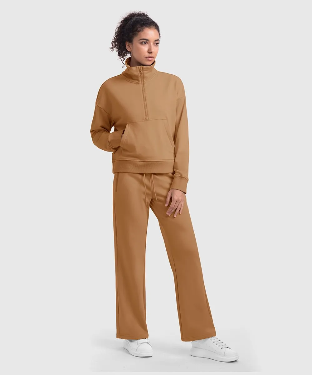 Women's 1/2 Zip Stand collar Pullover And Wide Leg Pants