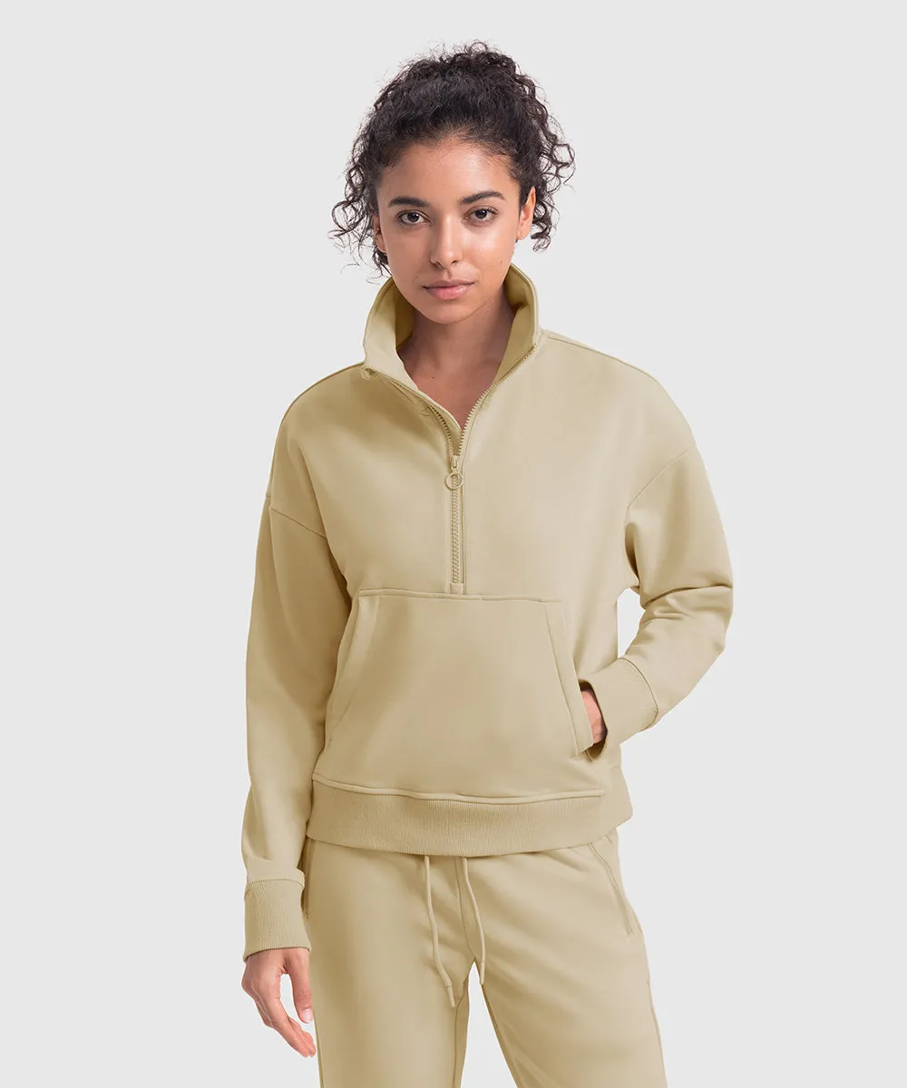 Women's 1/2 Zip Stand collar Pullover And Wide Leg Pants