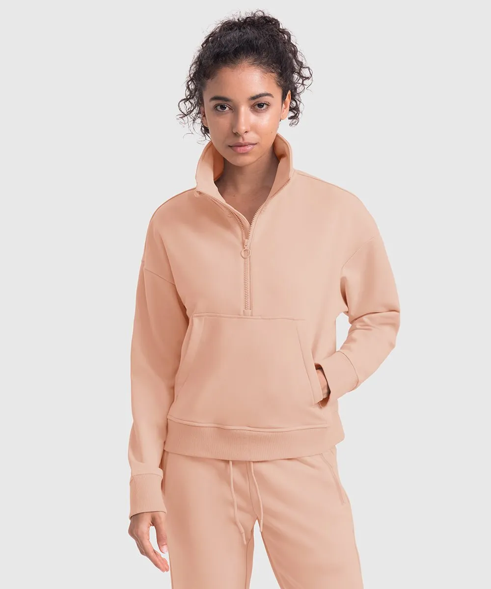 Women's 1/2 Zip Stand collar Pullover And Wide Leg Pants