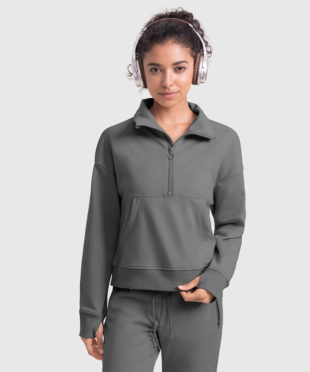 Women's 1/2 Zip Stand collar Pullover And Wide Leg Pants