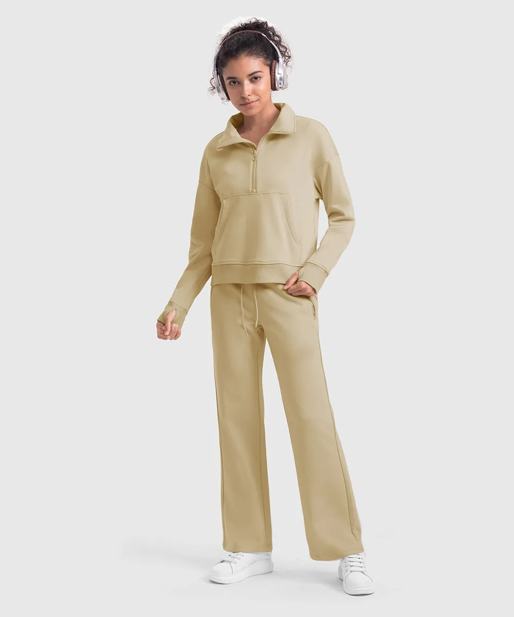 Women's 1/2 Zip Stand collar Pullover And Wide Leg Pants