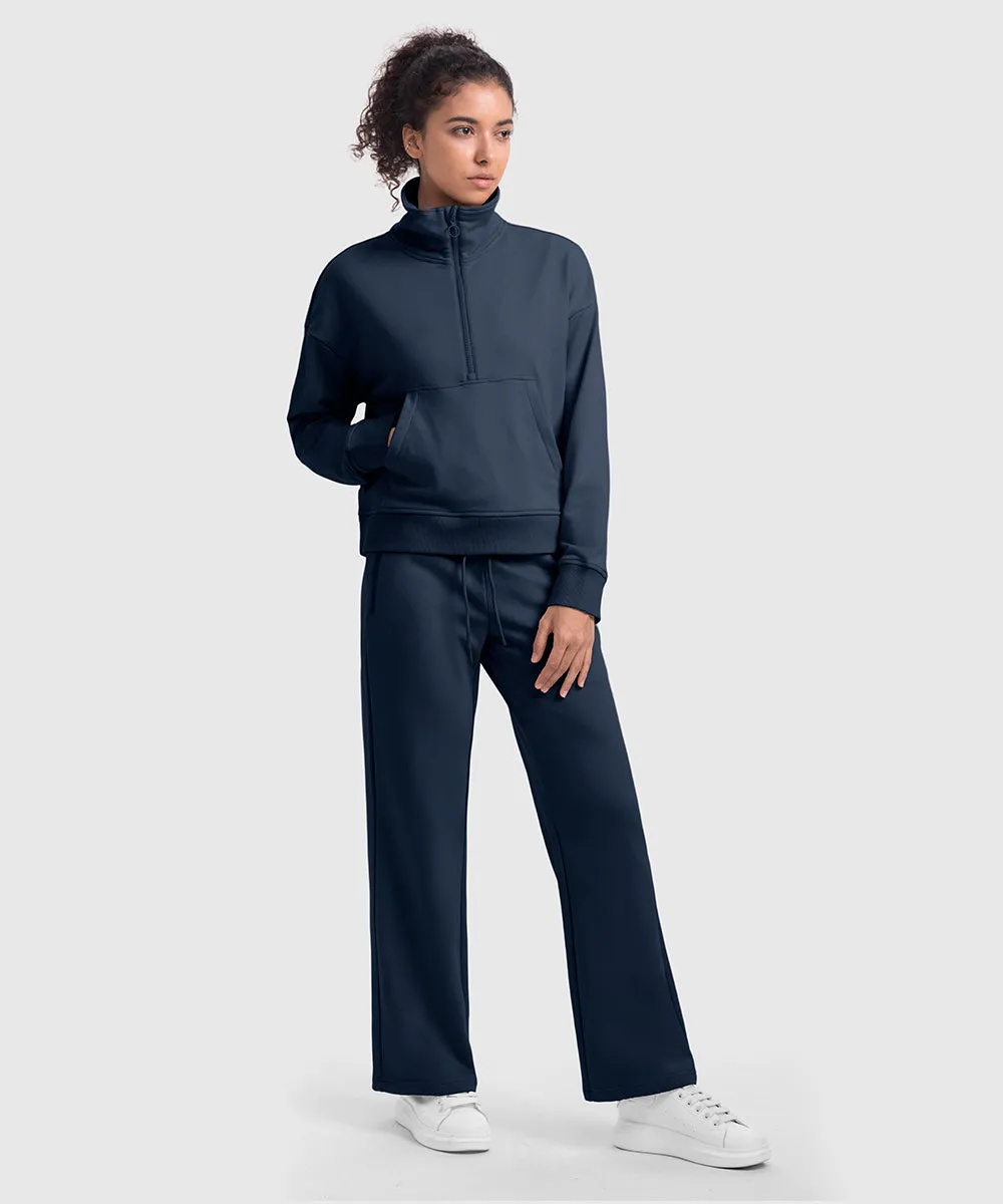Women's 1/2 Zip Stand collar Pullover And Wide Leg Pants