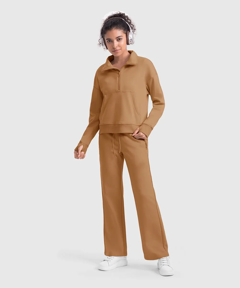 Women's 1/2 Zip Stand collar Pullover And Wide Leg Pants