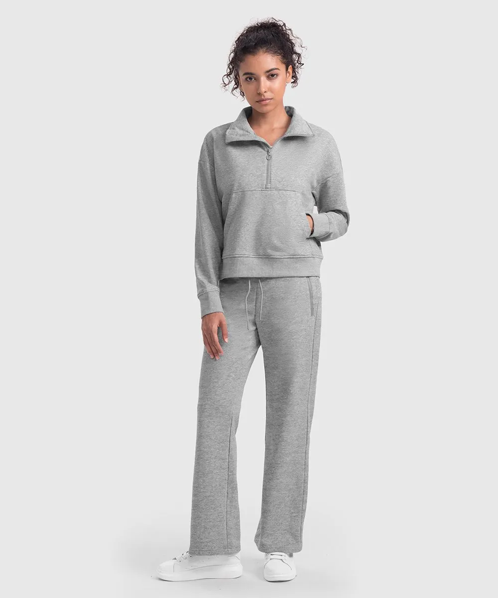 Women's 1/2 Zip Stand collar Pullover And Wide Leg Pants