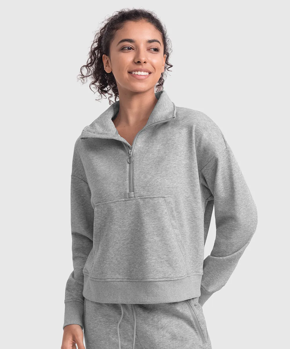 Women's 1/2 Zip Stand collar Pullover And Wide Leg Pants