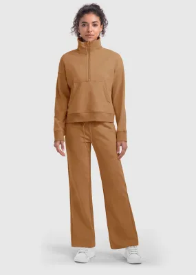 Women's 1/2 Zip Stand collar Pullover And Wide Leg Pants