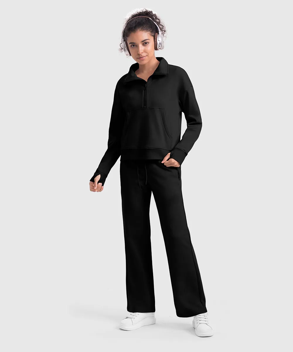 Women's 1/2 Zip Stand collar Pullover And Wide Leg Pants