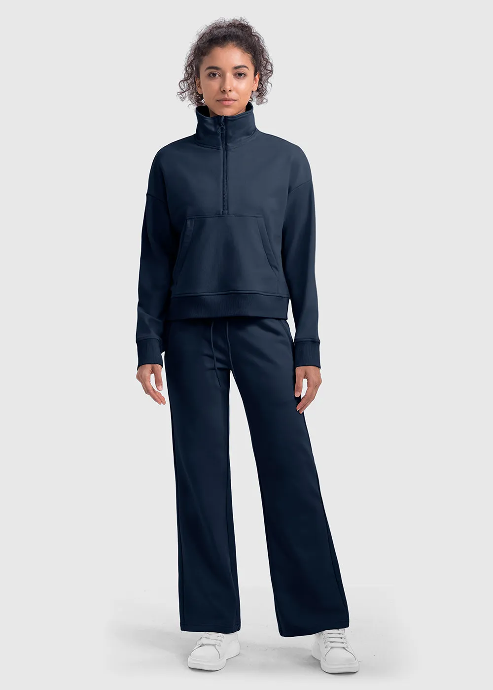 Women's 1/2 Zip Stand collar Pullover And Wide Leg Pants