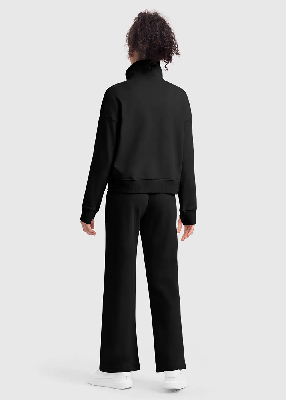 Women's 1/2 Zip Stand collar Pullover And Wide Leg Pants