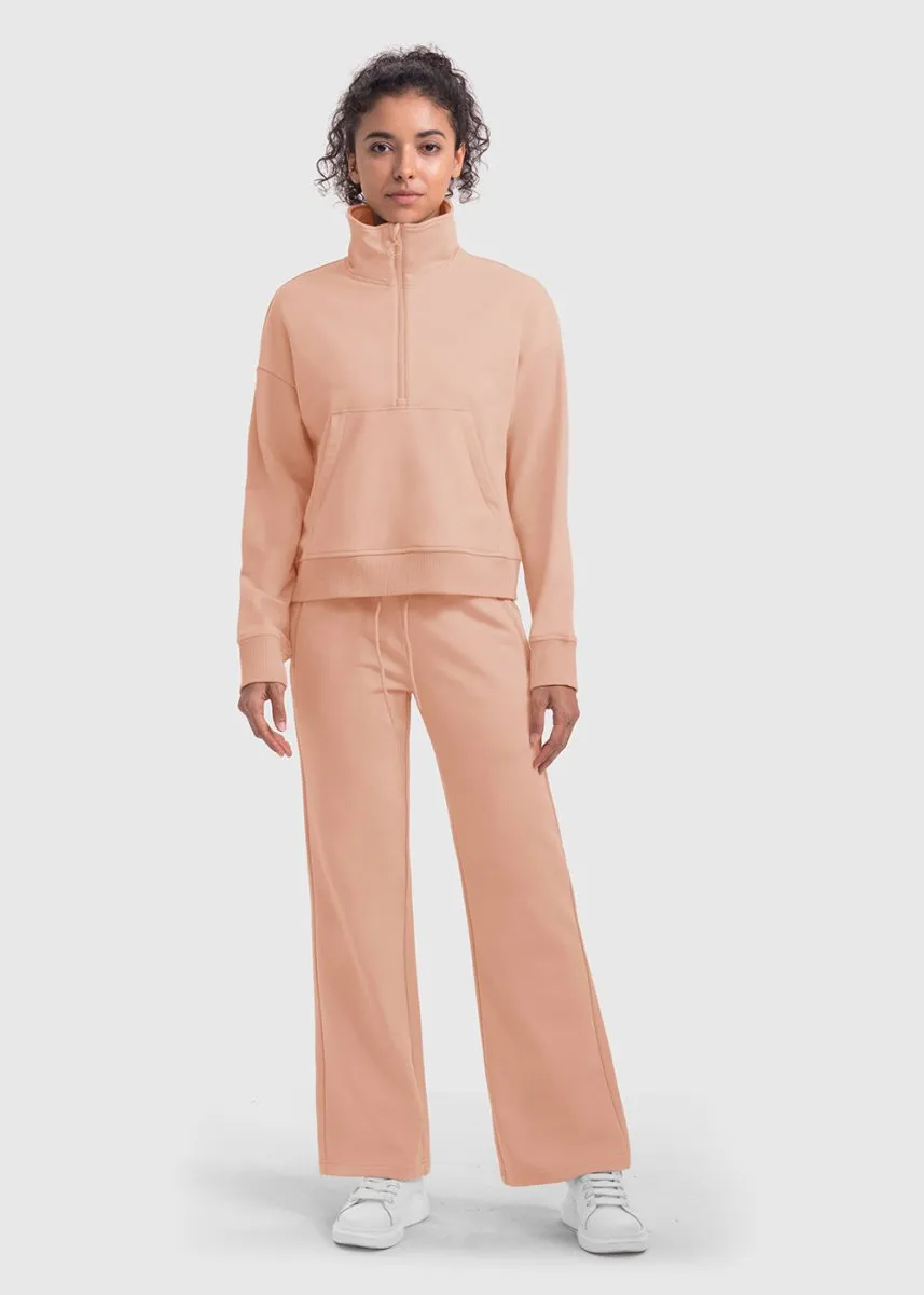 Women's 1/2 Zip Stand collar Pullover And Wide Leg Pants