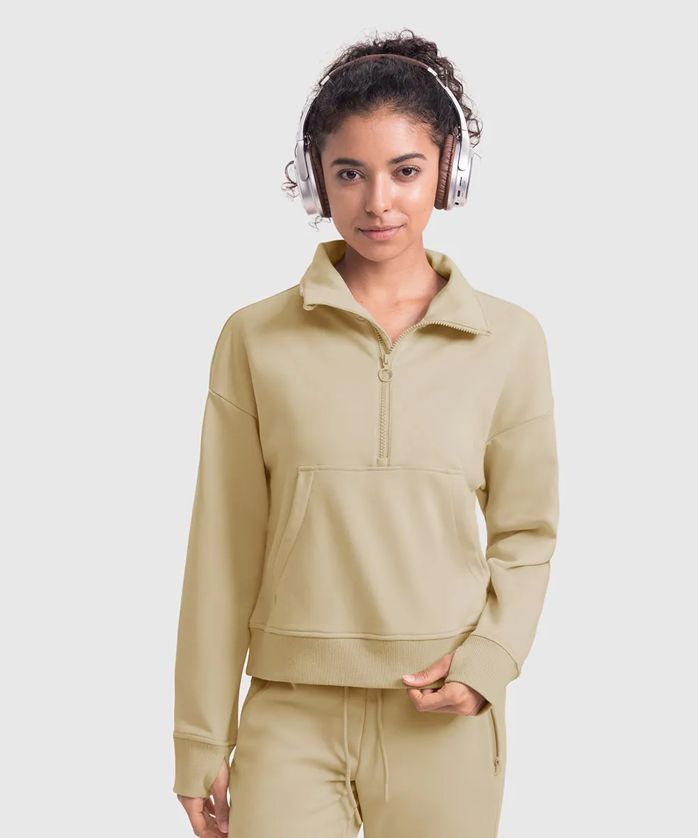 Women's 1/2 Zip Stand collar Pullover And Wide Leg Pants