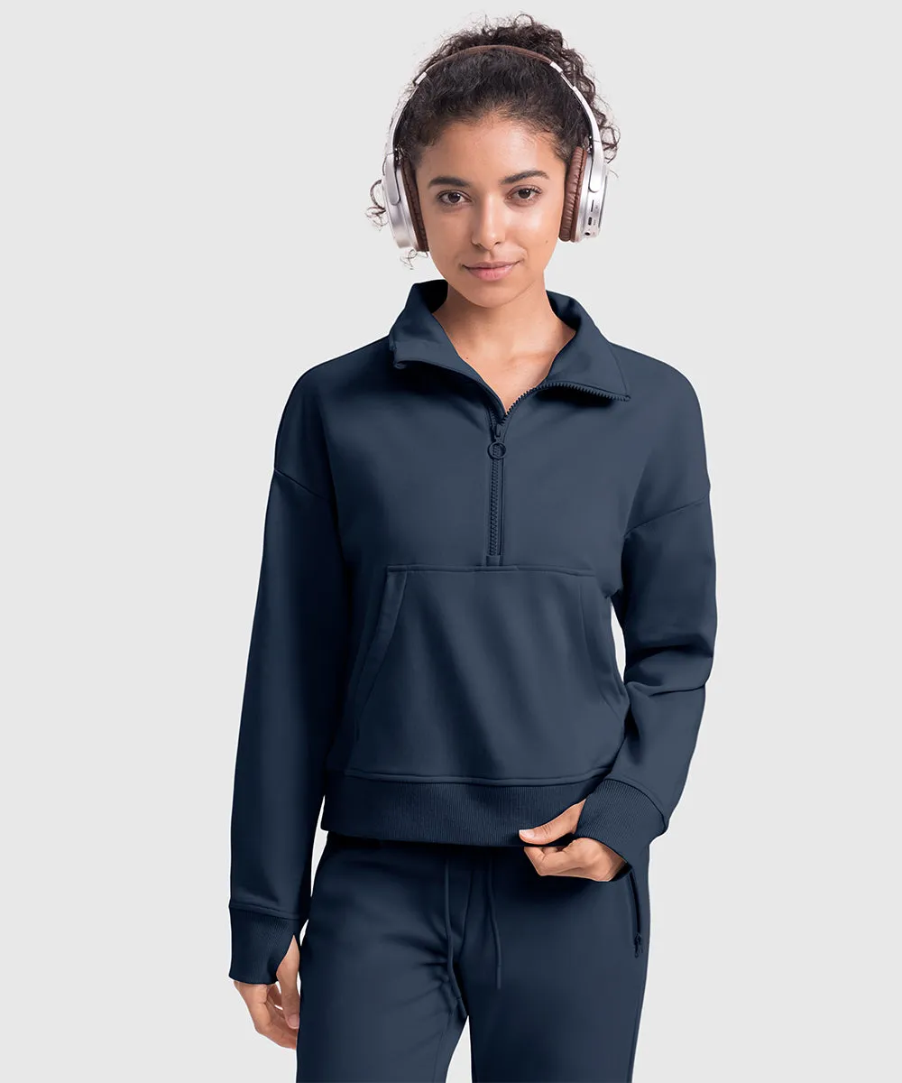 Women's 1/2 Zip Stand collar Pullover And Wide Leg Pants