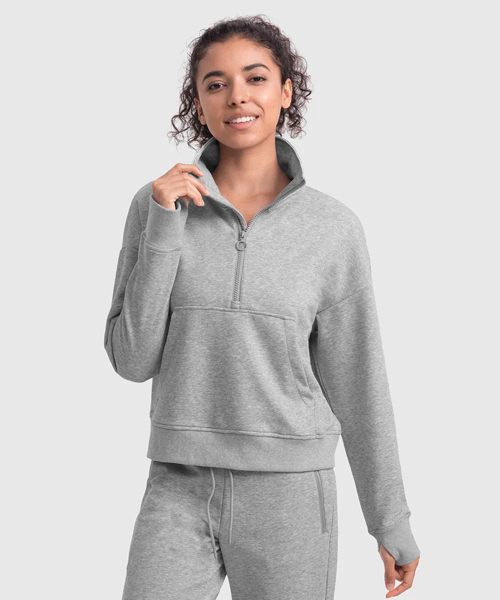 Women's 1/2 Zip Stand collar Pullover And Wide Leg Pants