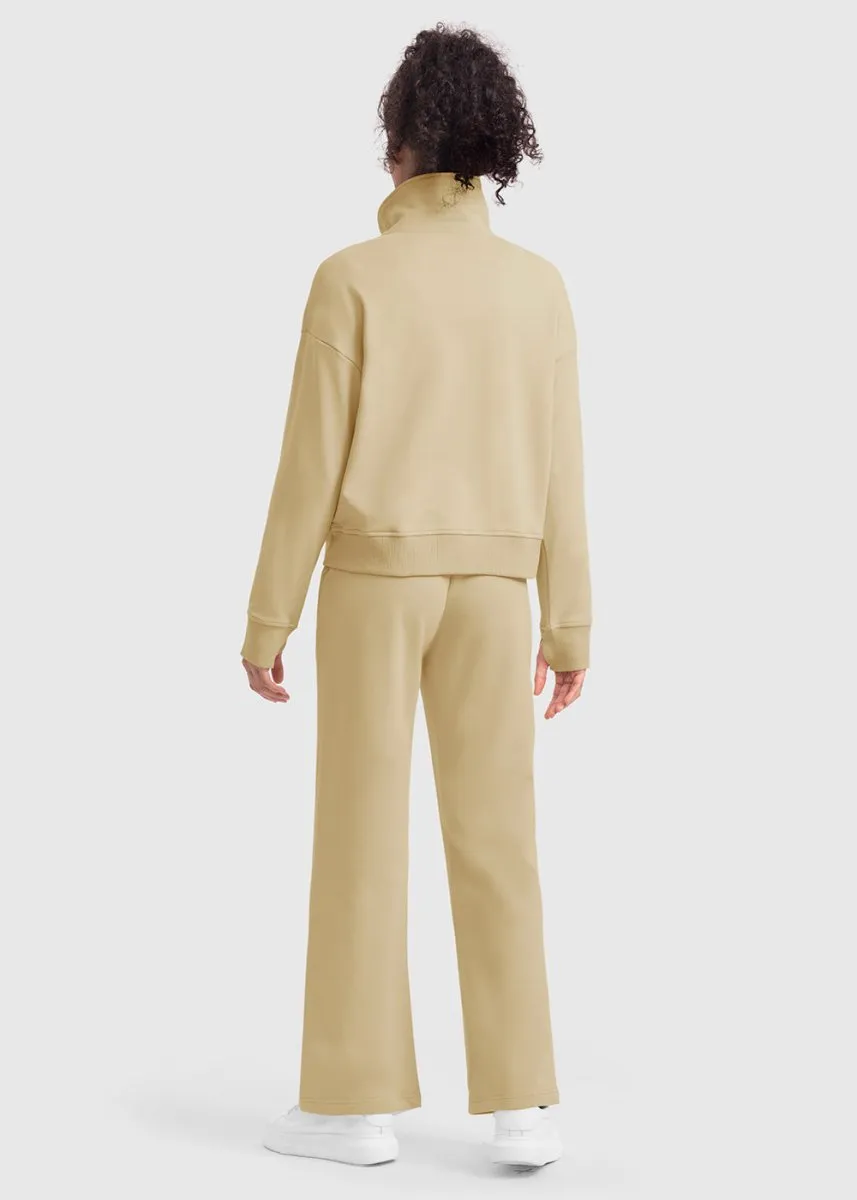 Women's 1/2 Zip Stand collar Pullover And Wide Leg Pants