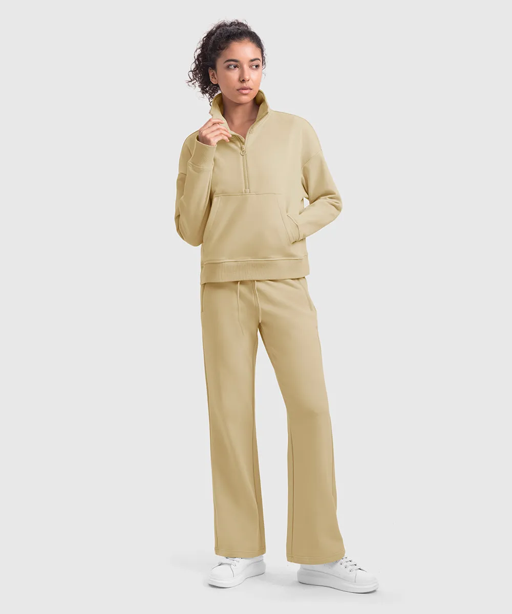 Women's 1/2 Zip Stand collar Pullover And Wide Leg Pants