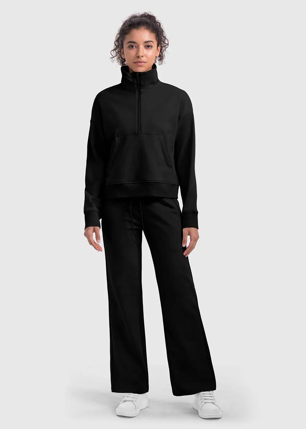 Women's 1/2 Zip Stand collar Pullover And Wide Leg Pants