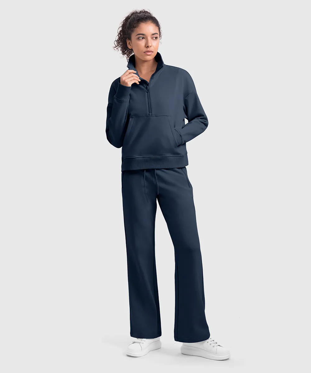Women's 1/2 Zip Stand collar Pullover And Wide Leg Pants
