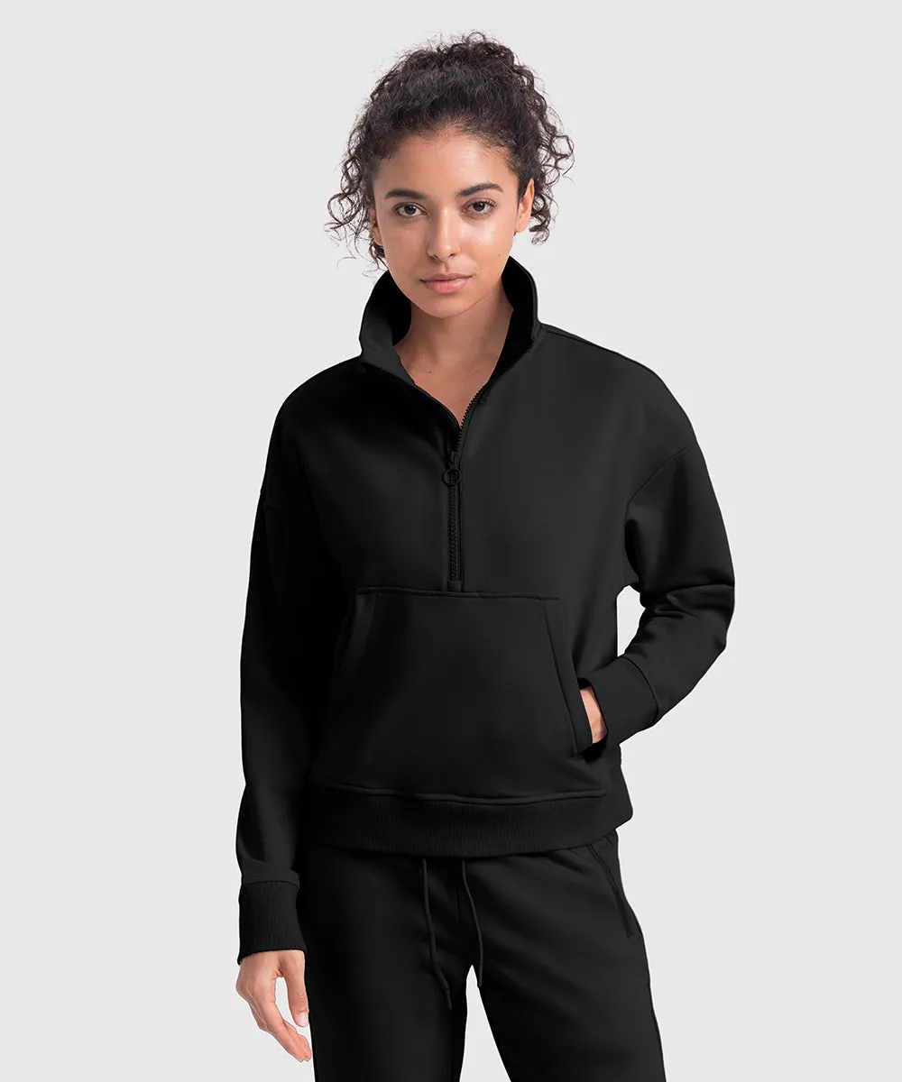 Women's 1/2 Zip Stand collar Pullover And Wide Leg Pants