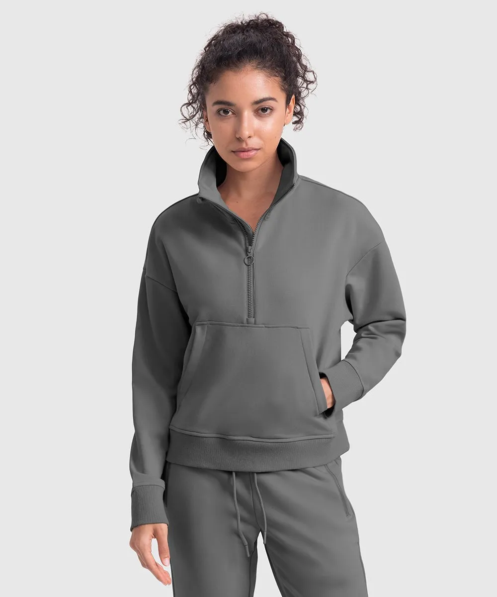 Women's 1/2 Zip Stand collar Pullover And Wide Leg Pants