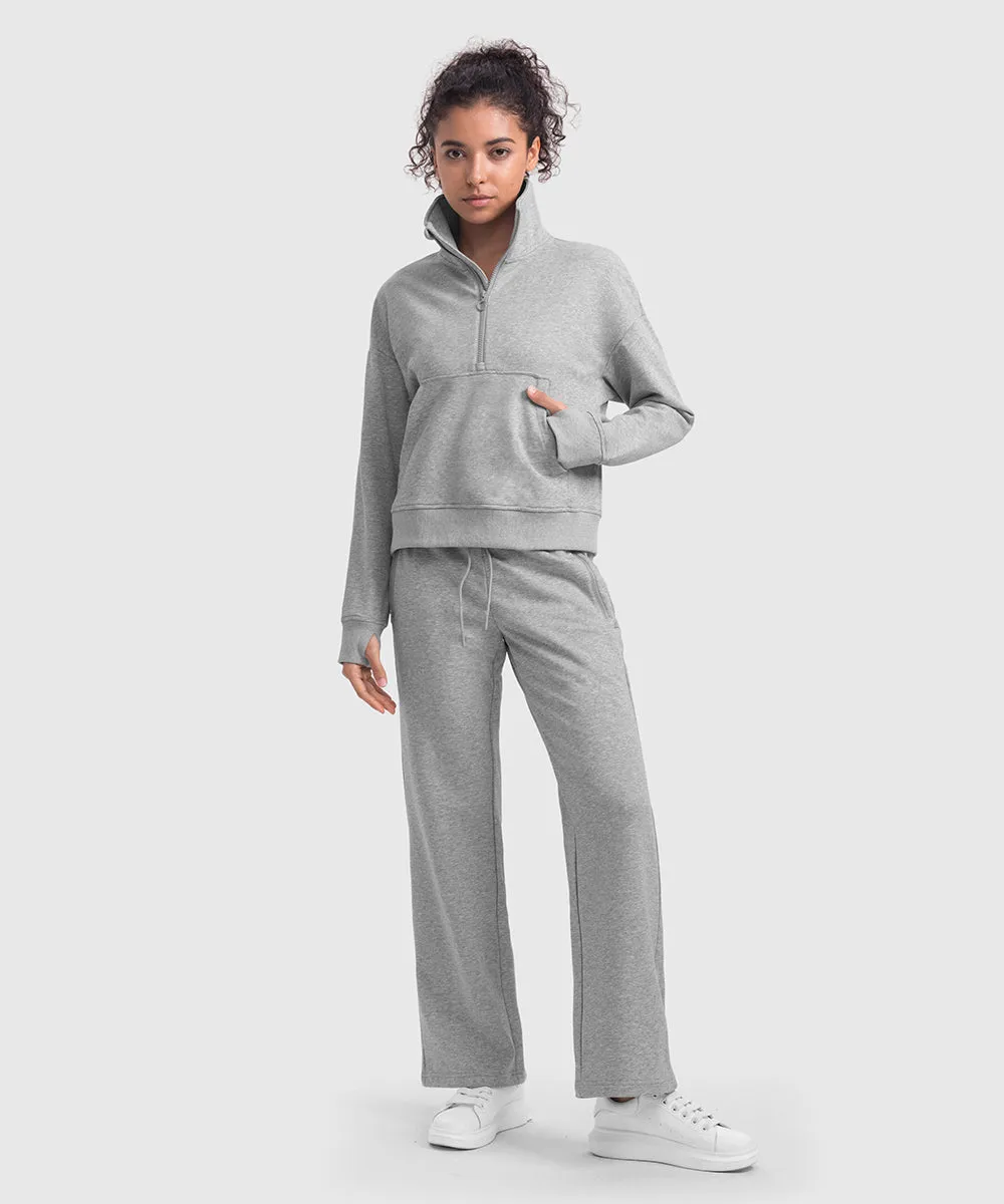 Women's 1/2 Zip Stand collar Pullover And Wide Leg Pants