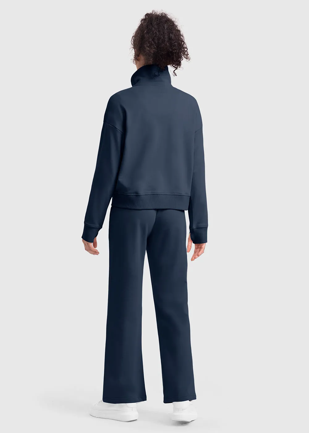 Women's 1/2 Zip Stand collar Pullover And Wide Leg Pants