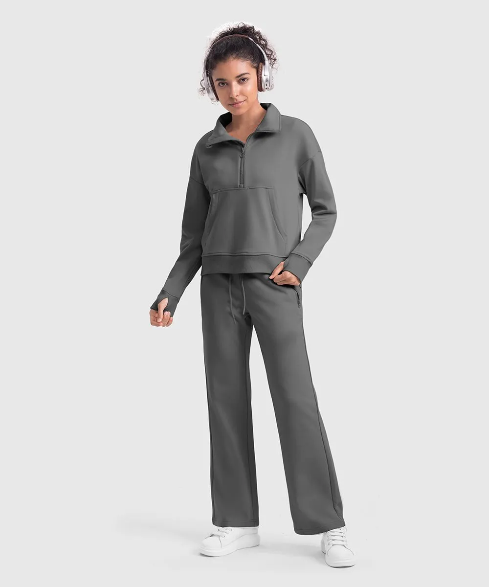 Women's 1/2 Zip Stand collar Pullover And Wide Leg Pants