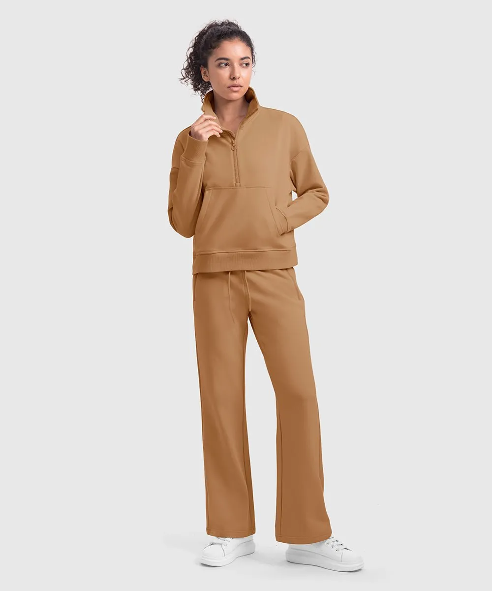 Women's 1/2 Zip Stand collar Pullover And Wide Leg Pants