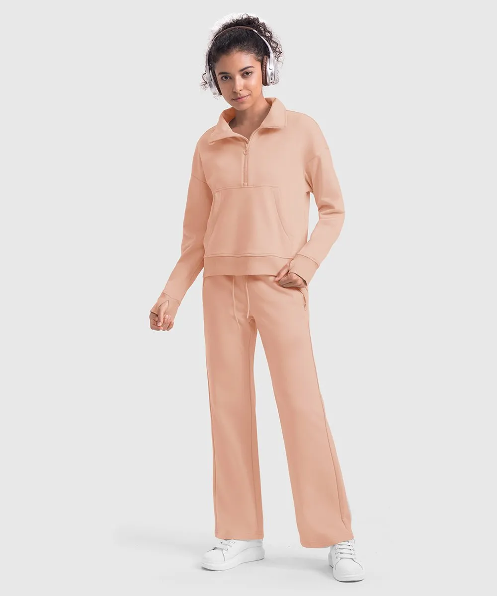 Women's 1/2 Zip Stand collar Pullover And Wide Leg Pants