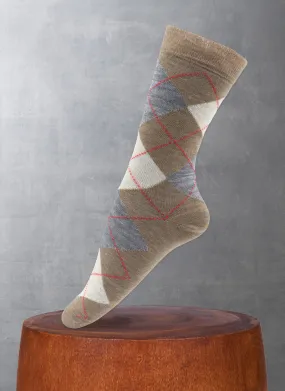 Women's Merino Wool Argyle Sock in Taupe