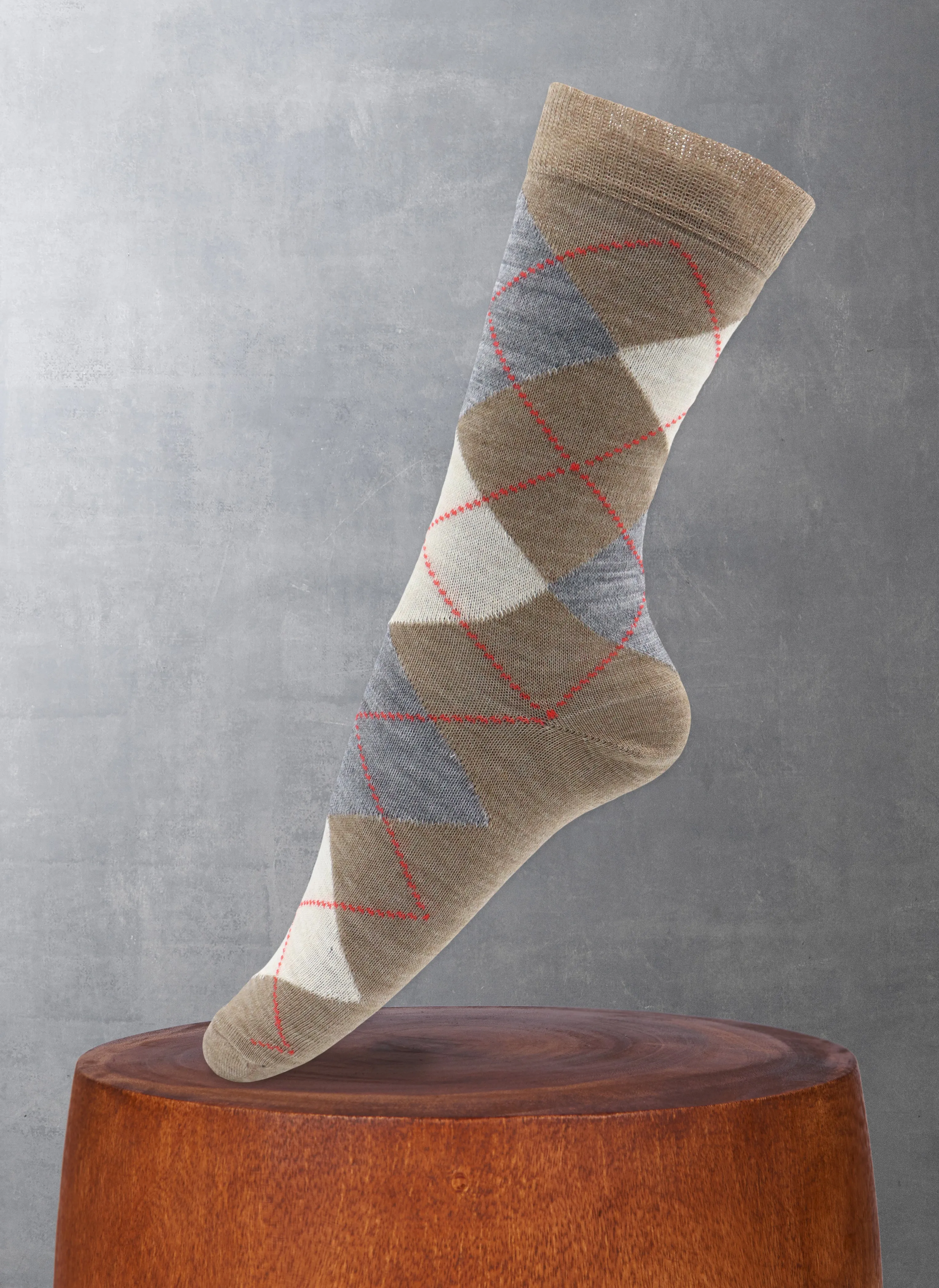 Women's Merino Wool Argyle Sock in Taupe