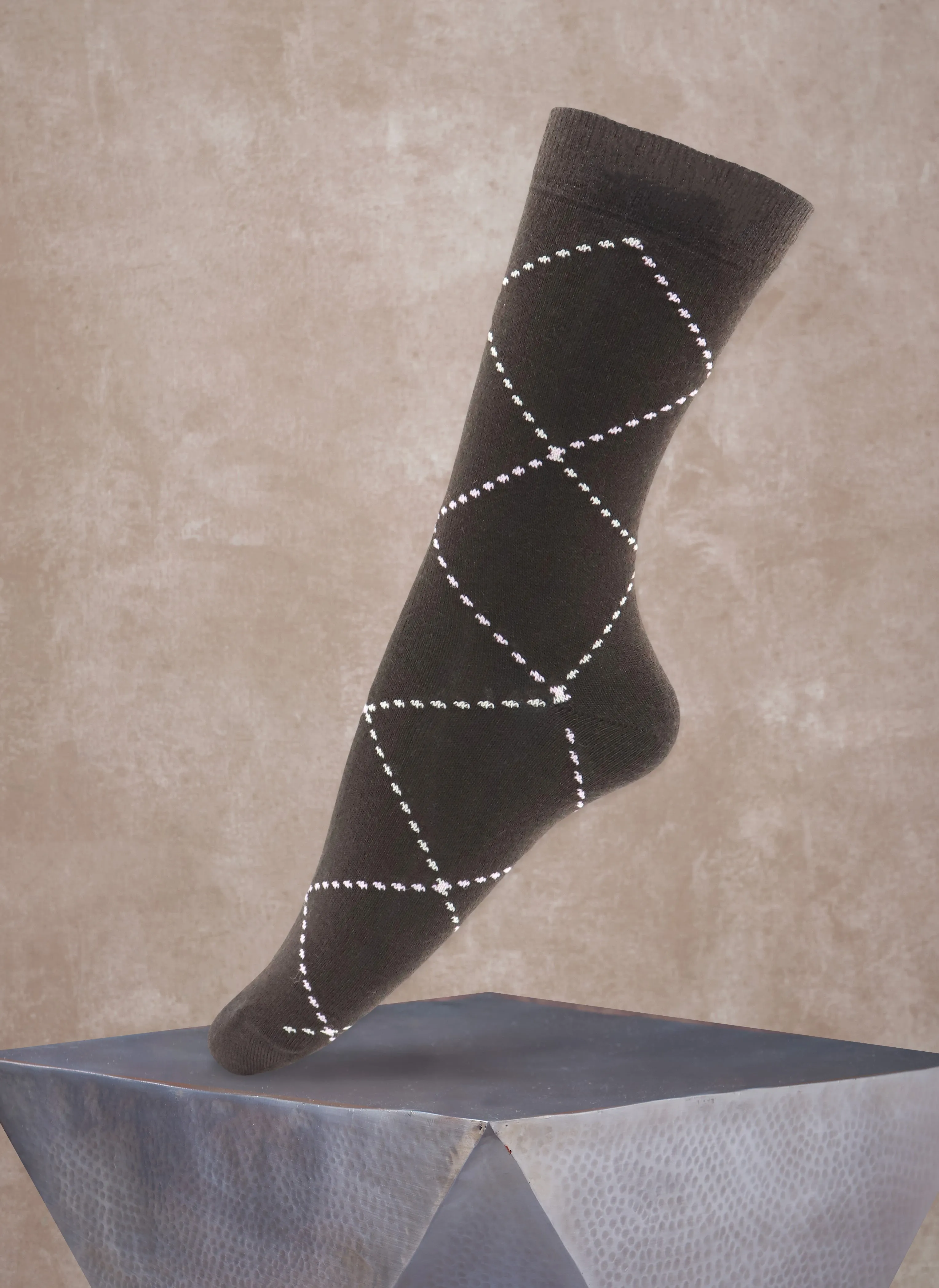 Women's Merino Wool Raker Argyle Sock in Black