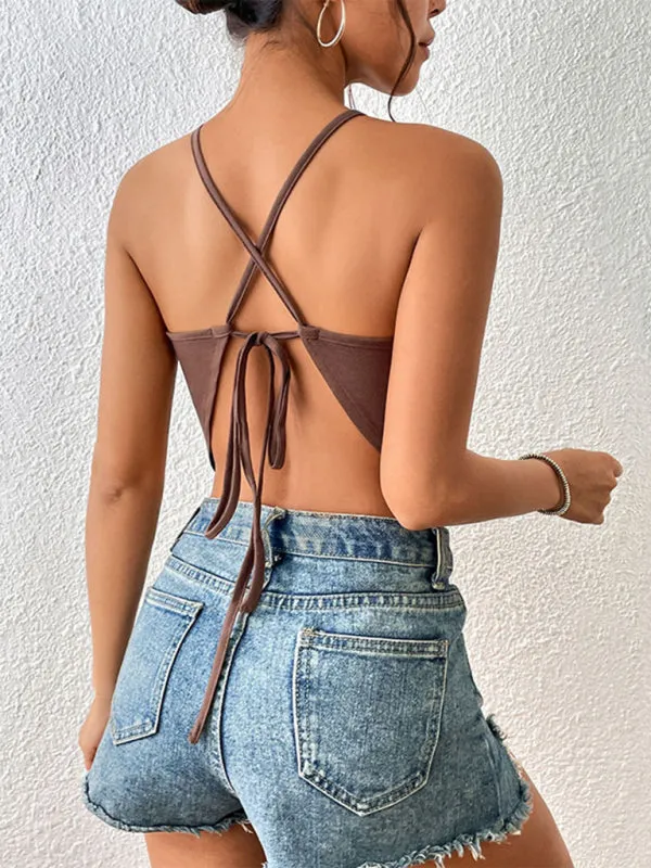 Womens Solid Color Keyhole Cutout Crop Top SIZE S-XL