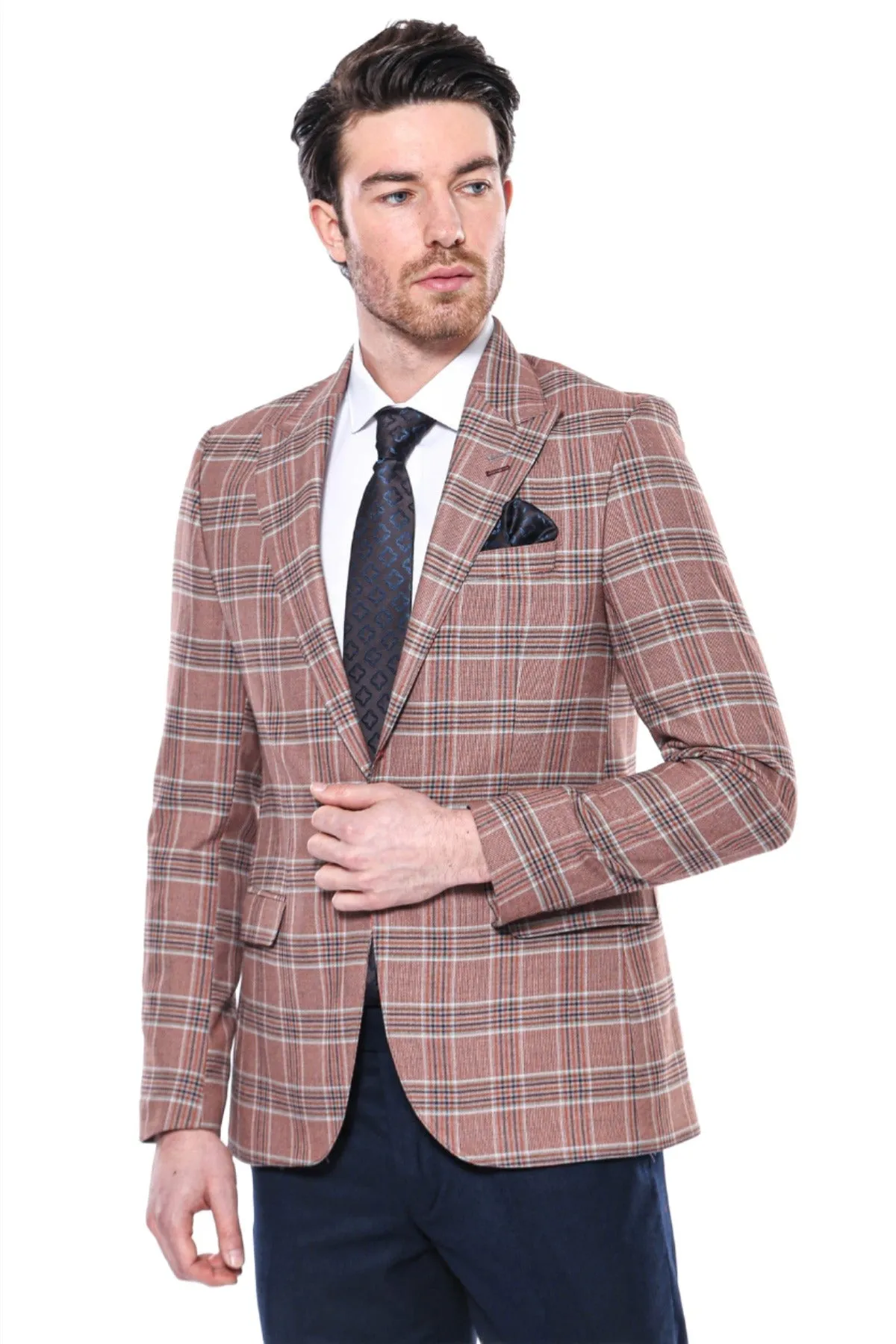 WSS Checked Single Button Burgundy Men Blazer  - Singen
