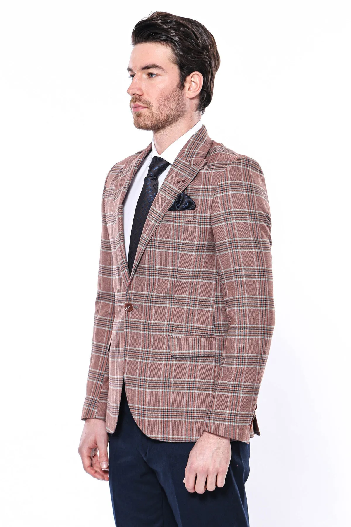 WSS Checked Single Button Burgundy Men Blazer  - Singen