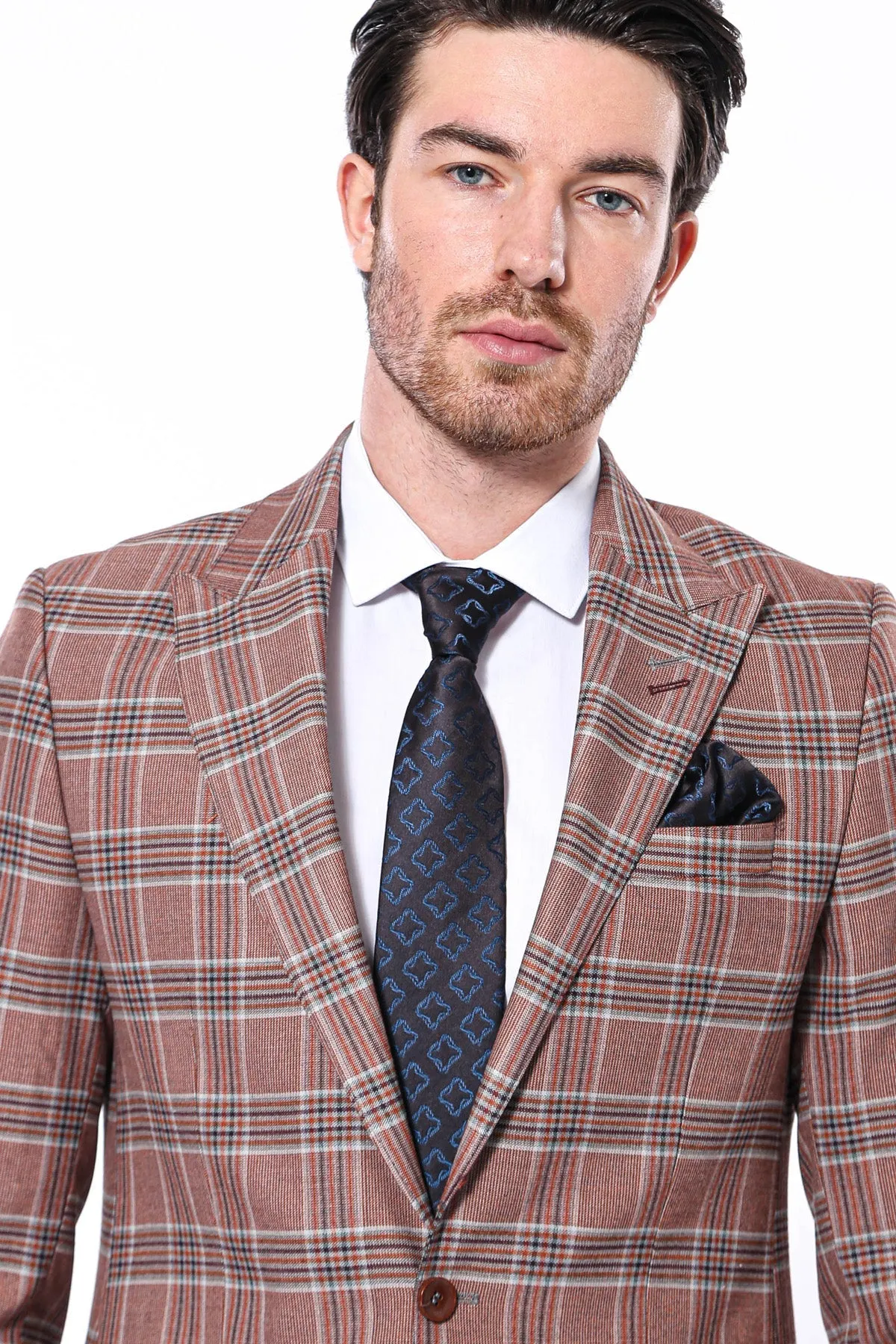 WSS Checked Single Button Burgundy Men Blazer  - Singen