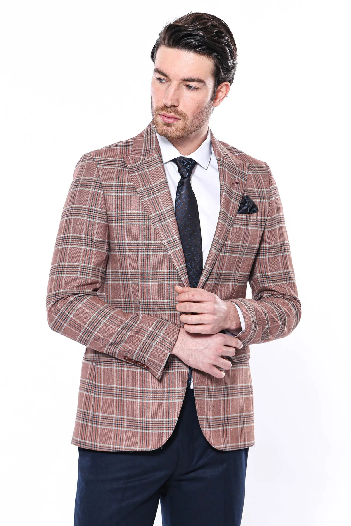 WSS Checked Single Button Burgundy Men Blazer  - Singen